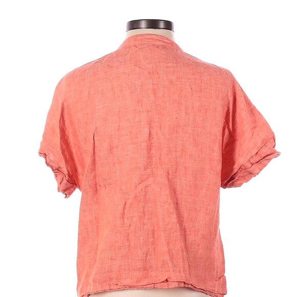 Charter Club Linen tangerine Size M Short Sleeve Button-Down Shirt tie front - Picture 2 of 2